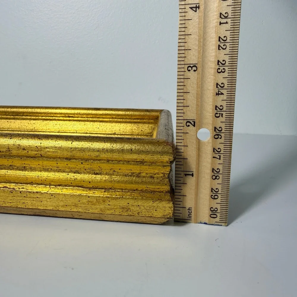 Vintage Gold Framed Smoky Gray Wall Mirror Narrow Accent Hollywood Regency